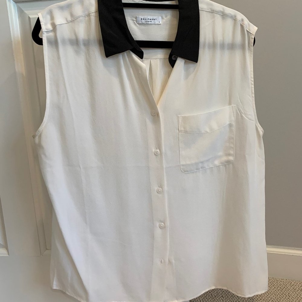 Equipment 100% Silk White with Black Collar